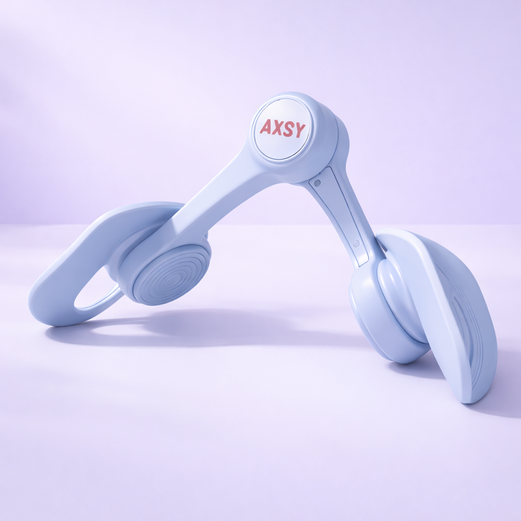 AXSY pelvic floor trainer for home workouts, light blue device on pastel background