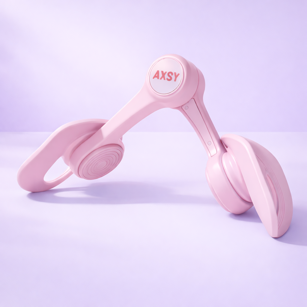 Pink AXSY pelvic floor trainer device for home workouts on soft pastel background
